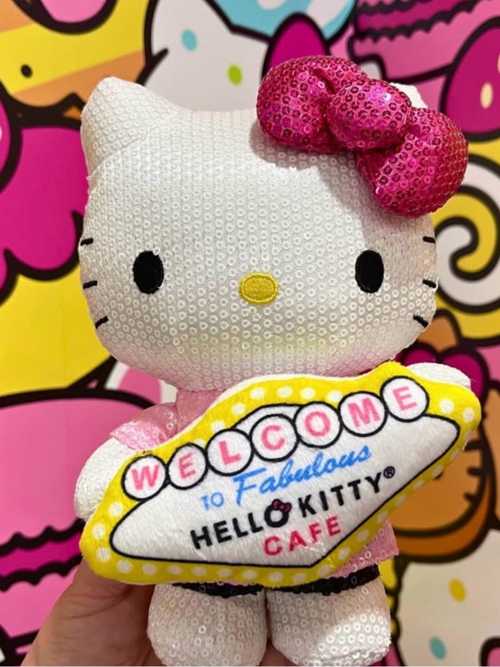 Sanrio Hello Kitty Cafe Shop Las Vegas Nevada Sequin Plush Stuffed Toy NEW w/tag